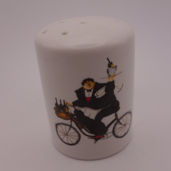 Oneida "Chefs to Go" Salt & Pepper Set featuring a Chef and a Waiter on Bicycle - Picture 3 of 13